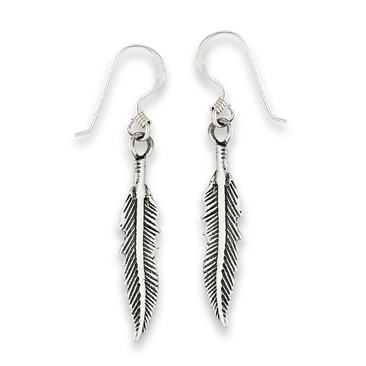 Oxidized Bird Feather Dangle Festival Fashion .925 Sterling Silver Bohemian Earrings