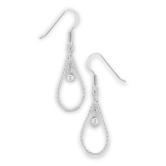 Dangle with Bead Twisted Wire Wrap Teardrop .925 Sterling Silver Simple Earrings
