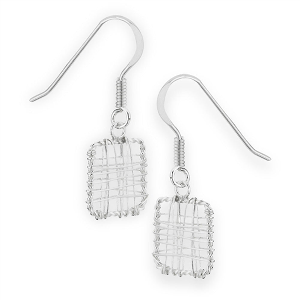 Square Dangle Wire Wrap Simple .925 Sterling Silver Twisted Rope Earrings