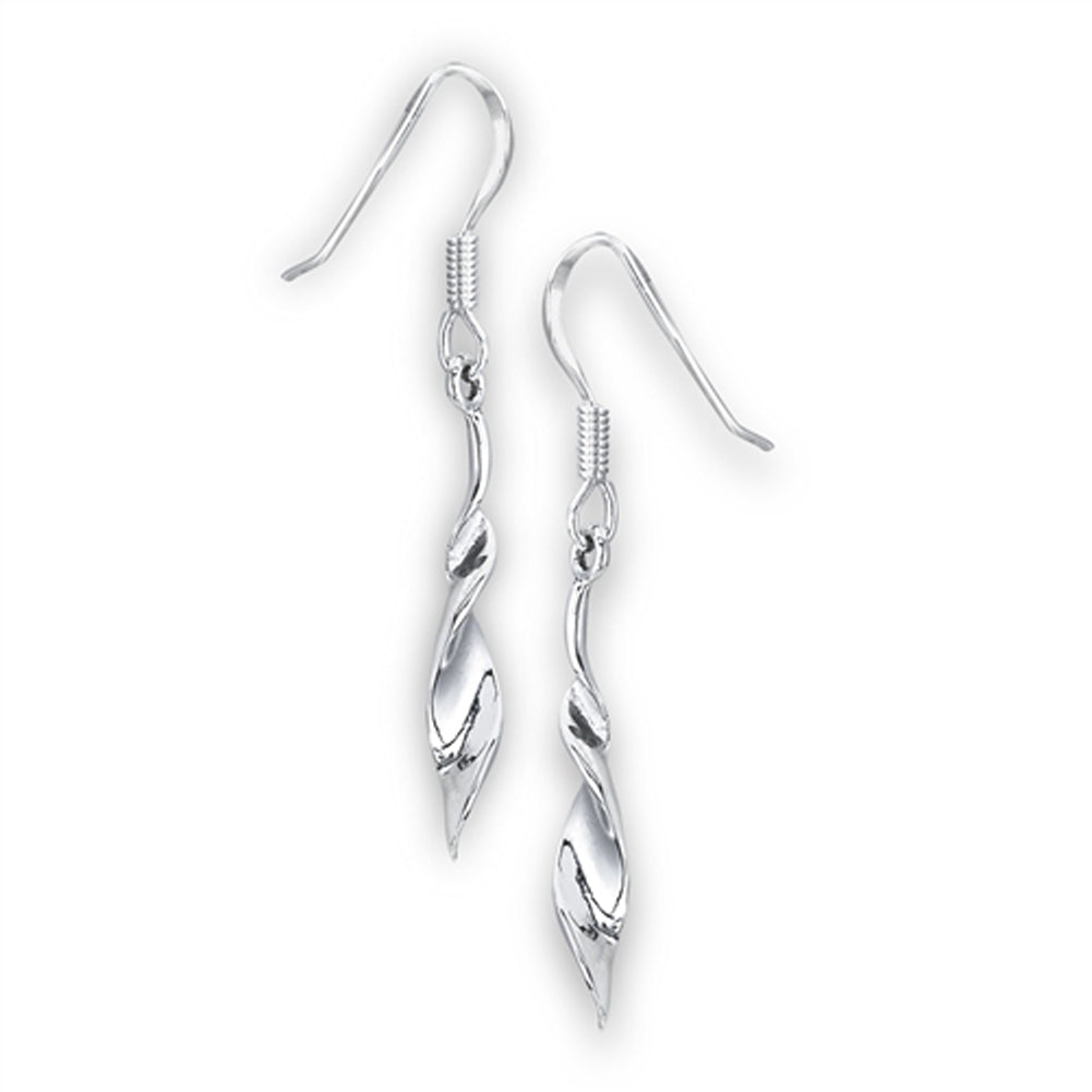 Classic Simple Twist Dangle Icicle .925 Sterling Silver Pointed Elegant Earrings