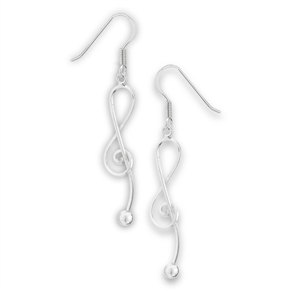Classic Simple Dangle Treble Clef Music Note .925 Sterling Silver Instrument Earrings