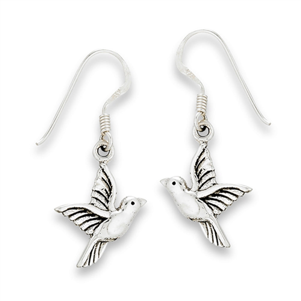Animal Classic Sparrows Feather .925 Sterling Silver Wings Dangle Flying Earrings
