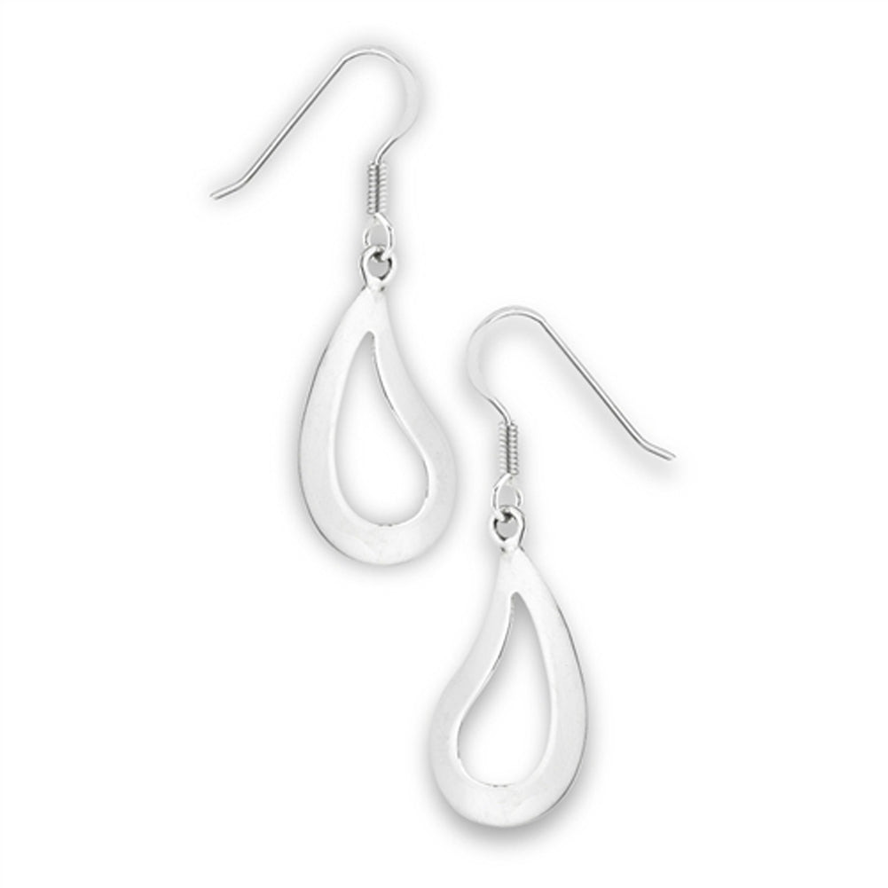 Open Modern Teardrop Dangle Loop .925 Sterling Silver Rain High Polish Earrings