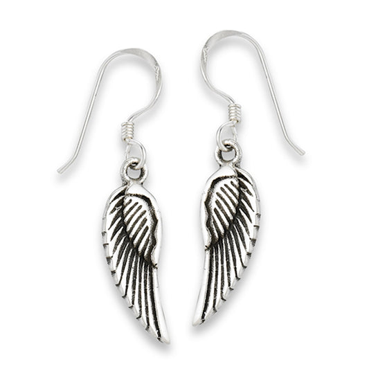 Simple Dangle Angel Wing Classic .925 Sterling Silver Bohemian Feather Earrings