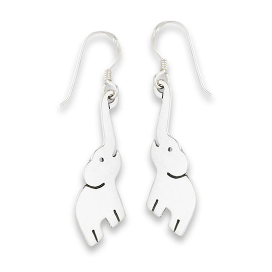Simple Dangle Elephant Trunk Silly .925 Sterling Silver Whimsical Animal Earrings