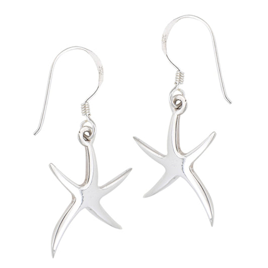 Ocean Abstract Starfish Animal .925 Sterling Silver Sea Life Dangle Beach Earrings
