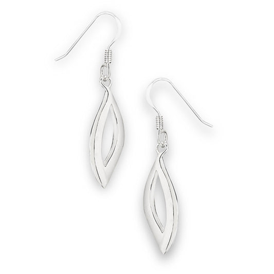 Modern Cutout Simple Leaf High Polish .925 Sterling Silver Classic Drop Dangle Earrings