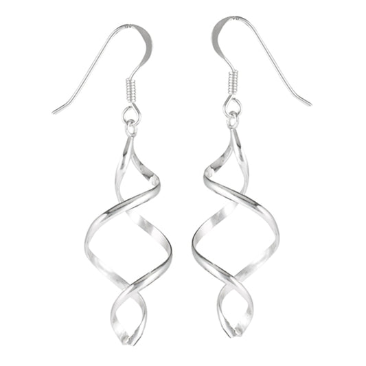 Classic Dangle Open Twist Elegant .925 Sterling Silver Simple DNA Earrings