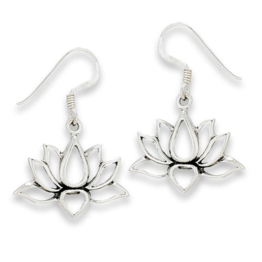 Dangle Open Lotus Flower Yoga .925 Sterling Silver Blooming Balance Earrings