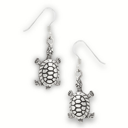 Dangle Cute Turtle Seashell .925 Sterling Silver Ocean Animal Beach Earrings