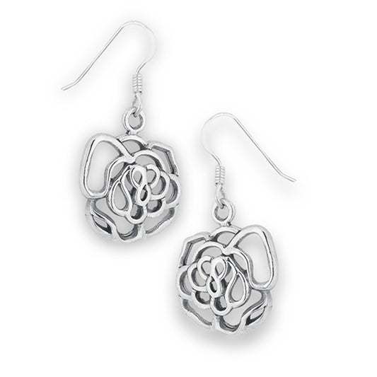 Rose Petals Abstract Flower Floral .925 Sterling Silver Feminine Dangle Earrings