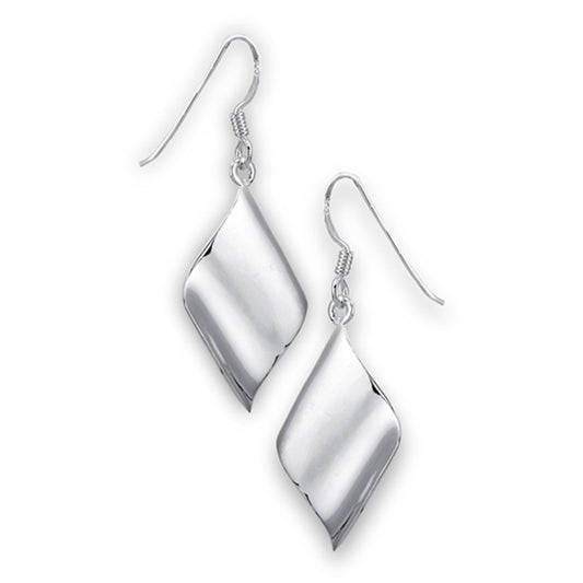 High Polish Modern Wave Classic .925 Sterling Silver Dangle Earrings