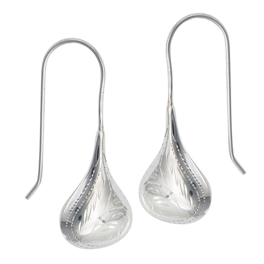 Bold Filigree Teardrop Flourish .925 Sterling Silver Victorian Etched Dangle Earrings