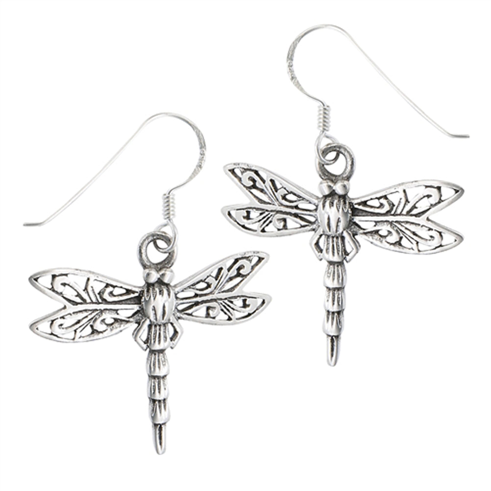 Bug Dangle Filigree Dragonfly Animal .925 Sterling Silver Wings Flourish Earrings