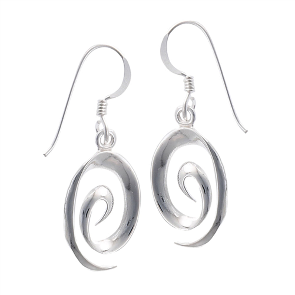 High Polish Swirl Pointed .925 Sterling Silver Curl Dangle Wave Earrings