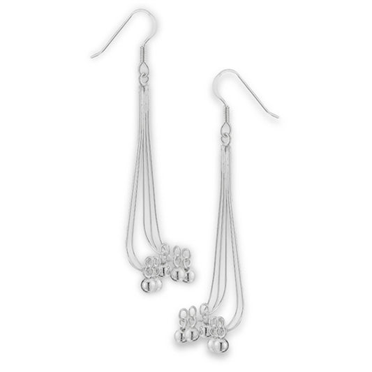 Wire with Beads Long Dangle Cluster .925 Sterling Silver Drop Earrings