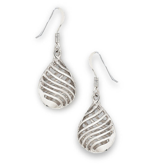 Teardrop Cage Dangle Endless Swirl High Polish .925 Sterling Silver Wave Earrings