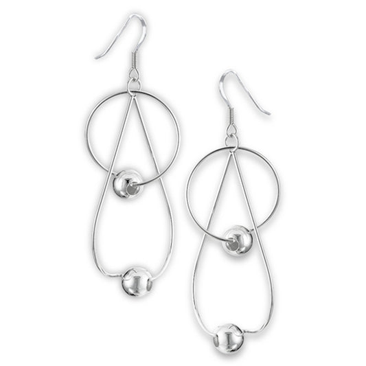 Teardrop with Circle Abstract Modern High Polish .925 Sterling Silver Earrings