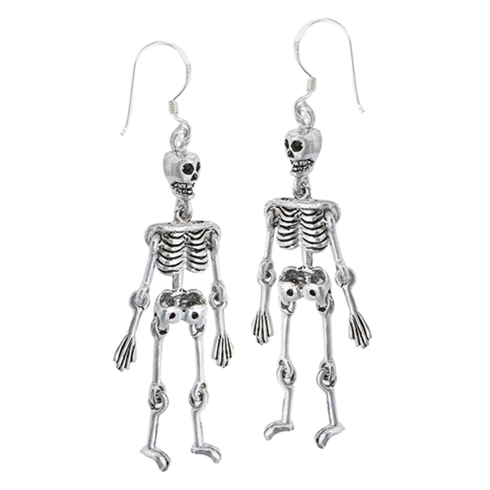 Anatomy Skeleton Bones .925 Sterling Silver Gothic Moving Parts Spooky Earrings