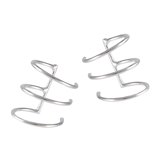 Wire Triple Loop Festival Fashion .925 Sterling Silver Bohemian Ear Cuff Earrings