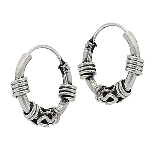 Gypsy Hoop Bali Style Oxidized .925 Sterling Silver Bohemian Earrings