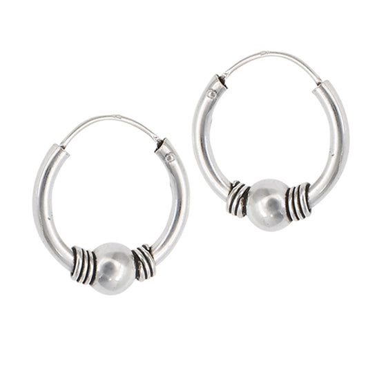 Bali Ball Hoop Simple .925 Sterling Silver Oxidized Earrings