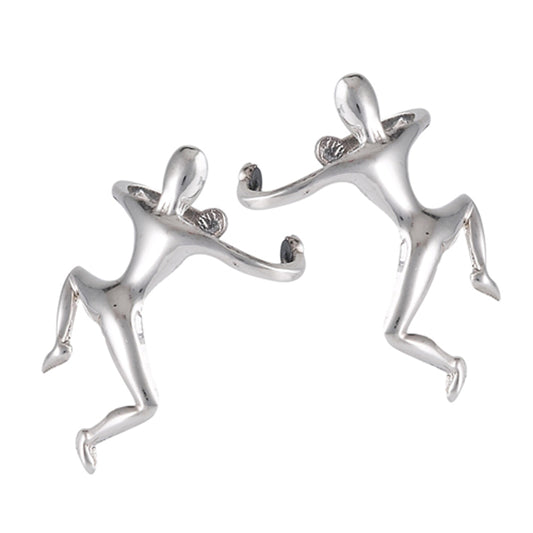 Ear Cuff Hugging Man Climbing .925 Sterling Silver Yoga Stretching Earrings