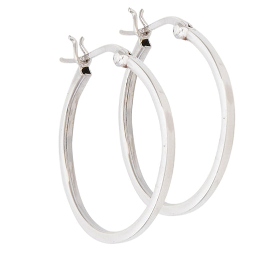 Boxed Hoop Thick High Polish Classic .925 Sterling Silver Simple Earrings