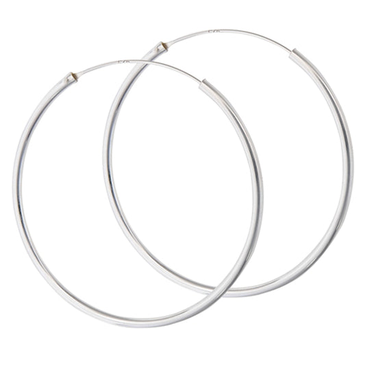 Round Hoop Simple High Polish .925 Sterling Silver Traditional Classic Earrings