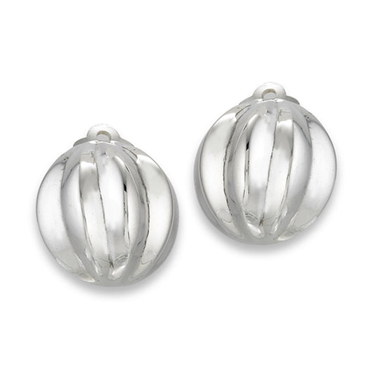 High Polish Vintage Style Scalloped .925 Sterling Silver Seashell Clip On Earrings