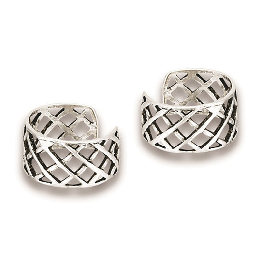 Criss Cross Lattice Weave Cutout .925 Sterling Silver Simple Ear Cuff Earrings