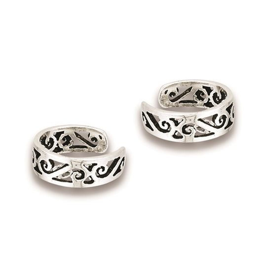 Swirl Filigree Wave Cutout .925 Sterling Silver Oxidized Ear Cuff Curls Earrings