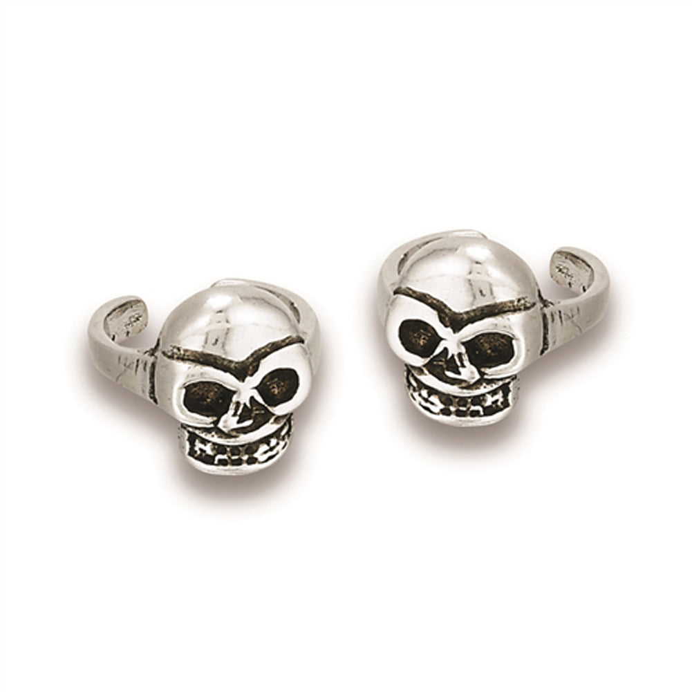 Gothic Skull Ear Cuff Punk .925 Sterling Silver Medieval Oxidized Pirate Earrings