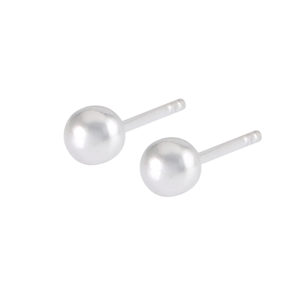 Round High Polish Simple .925 Sterling Silver 4mm Ball Post Stud Earrings