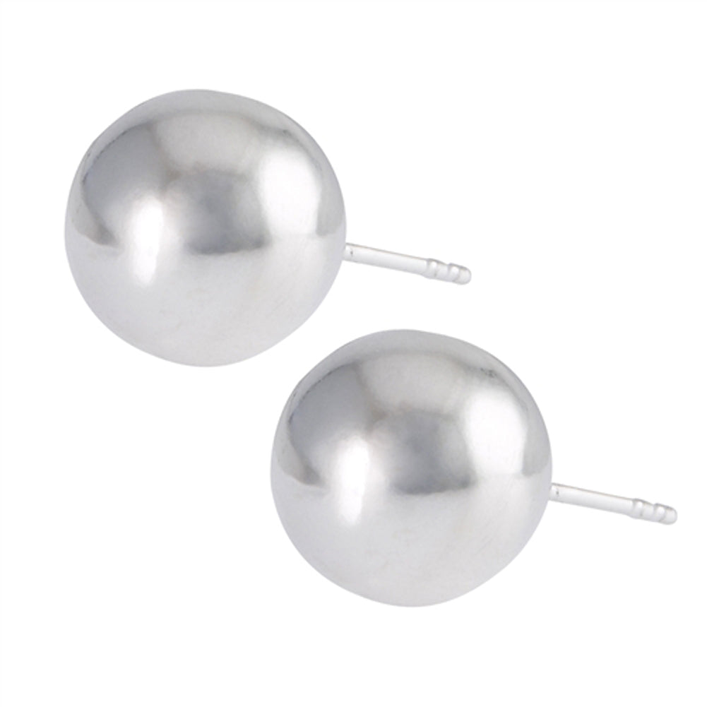 High Polish Large Round Stud .925 Sterling Silver 12mm Ball Post Stud Earrings
