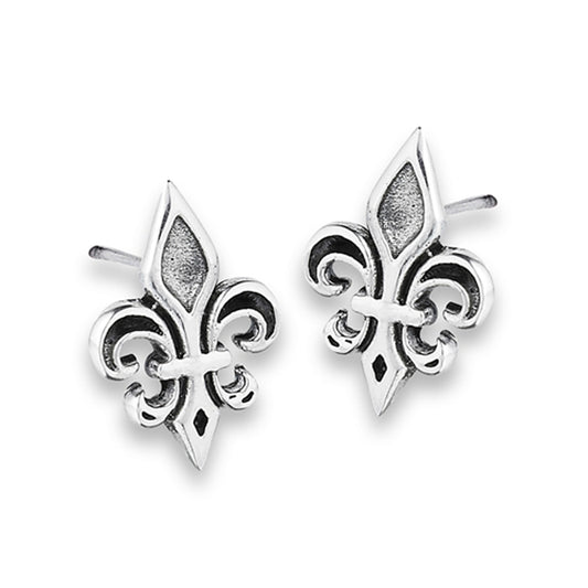 Traditional Fleur De Lis Small .925 Sterling Silver Traditional Post Oxidized Stud Earrings