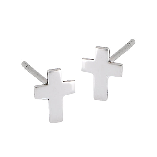 Cross Post High Polish Religious .925 Sterling Silver Christian Faith Stud Earrings
