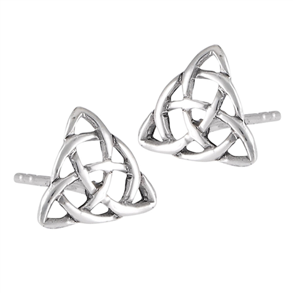 Triquetra Knot Celtic Interwoven Triangle .925 Sterling Silver Weave Post Stud Earrings