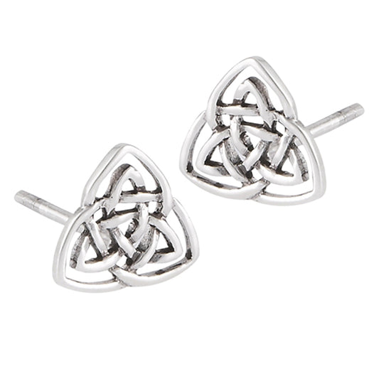 Multiple Triquetras Interwoven Celtic Knot Intricate .925 Sterling Silver Stud Earrings