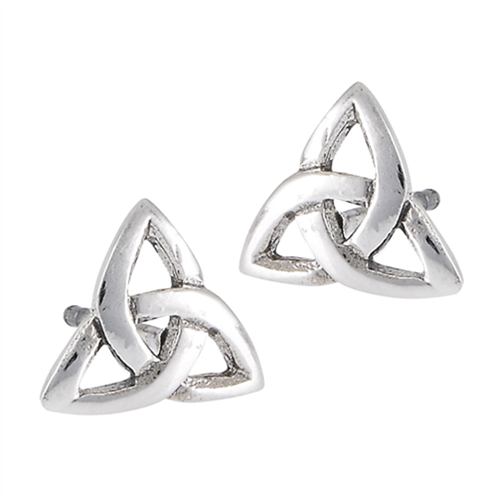 Traditional Celtic Triquetra High Polish Trinity Symbol .925 Sterling Silver Stud Earrings
