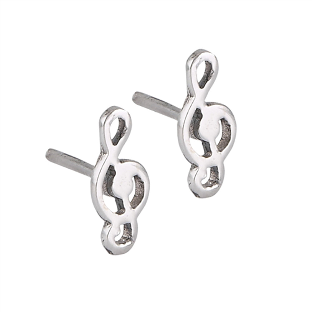 Cutout Clef Note High Polish Tiny .925 Sterling Silver Post Music Stud Earrings