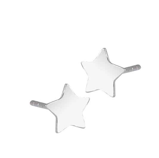 High Polish Whimsical Star Plain .925 Sterling Silver Classic Tiny Stud Earrings