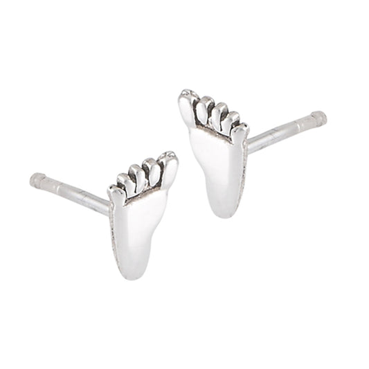 Bare Feet Post Left and Right Foot Simple .925 Sterling Silver Anatomy Stud Earrings