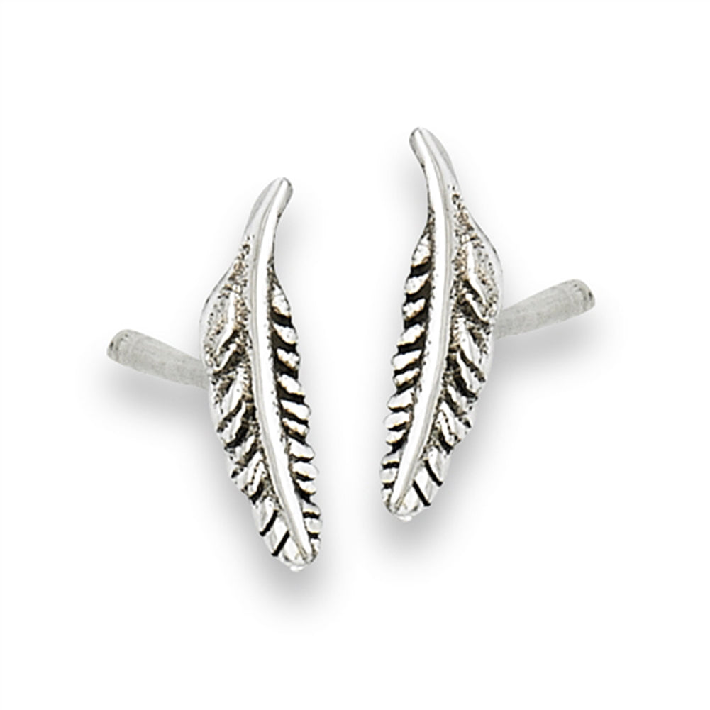 Detailed Tiny Feather Animal .925 Sterling Silver Bird Wing Leaf Stud Earrings