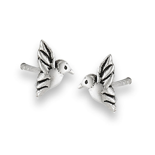 Little Bird Post Tiny Hummingbird Wing .925 Sterling Silver Animal Feather Stud Earrings