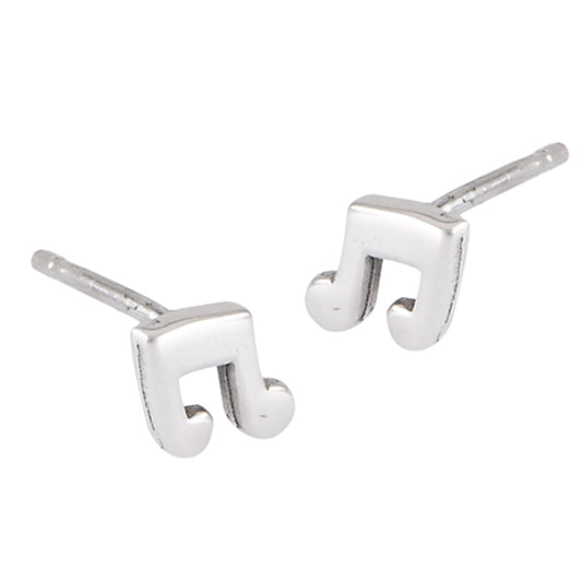 High Polish Tiny Music Note Classic .925 Sterling Silver Musician Post Stud Earrings