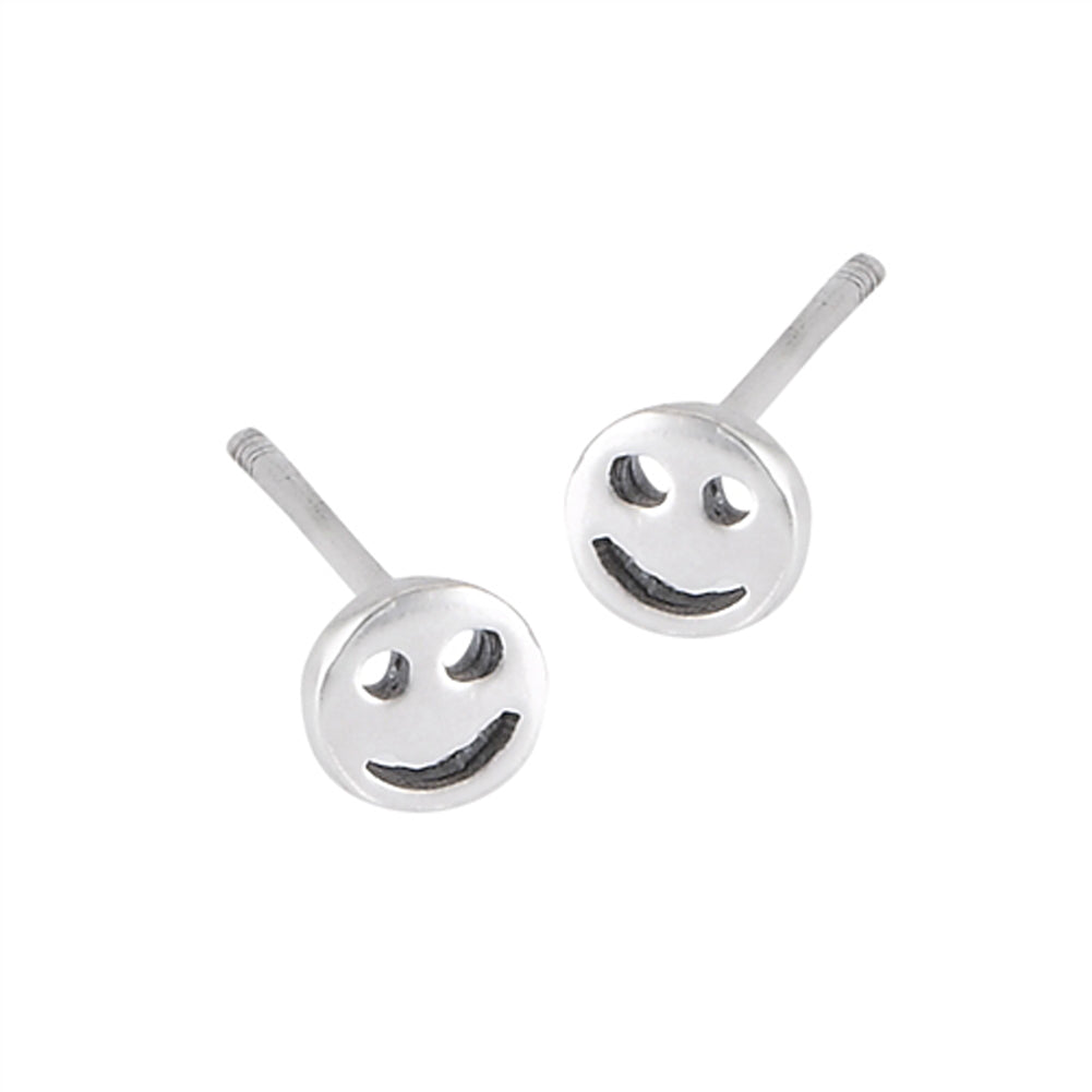 Happy Face Tiny Cutout Smile .925 Sterling Silver Hippie Emoji Cute Stud Earrings