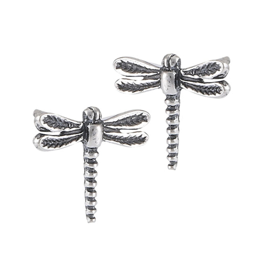 Feather Wings Detailed Dragonfly Animal .925 Sterling Silver Bug Insect Stud Earrings