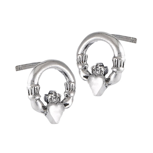 Stud Claddagh Circle .925 Sterling Silver Love Heart Stud Earrings