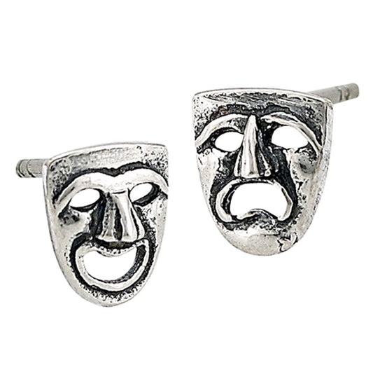 Tragedy Comedy Theatre .925 Sterling Silver Arts Stud Oxidized Stud Earrings